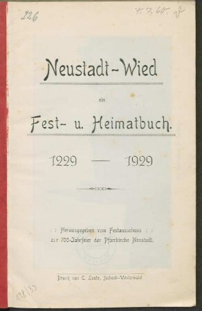 Neustadt - Wied : ein Fest- und Heimatbuch ; 1229 - 1929