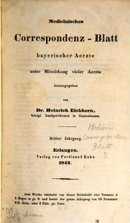 Medicinisches Correspondenz-Blatt bayerischer Aerzte. 3. 1842