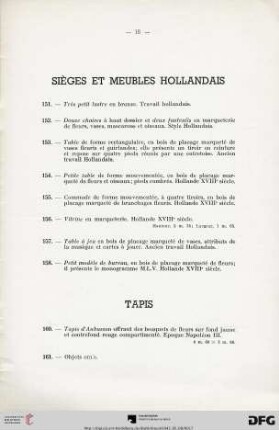 Sièges et meubles hollandais (Nr. 151-158)