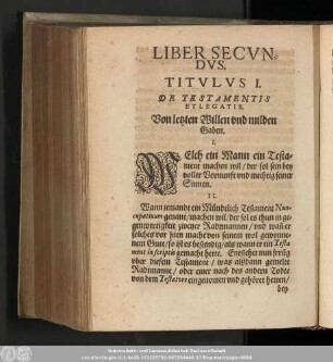 Titulus I. De Testamentis Et Legatis. Von letzten Willen und milden Gaben.