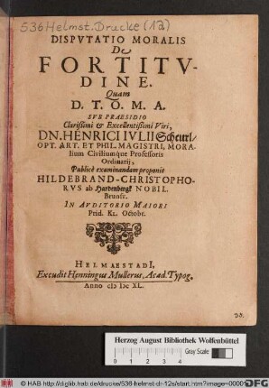 Disputatio Moralis De Fortitudine