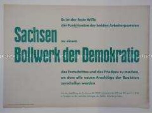 Maueranschlag mit einem Zitat von der Funktionärskonferenz von KPD und SPD im Januar 1946