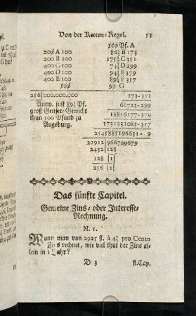 53-86, Das fünfte Capitel. Gemeine Zins- oder Interesse-Rechnung.