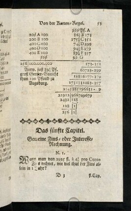 53-86, Das fünfte Capitel. Gemeine Zins- oder Interesse-Rechnung.