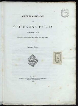 Mem. 6: Risultamento Delle Ricerche Fatte In Sardegna Nella State Del 1885