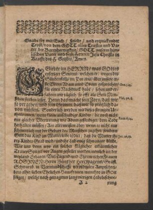 Gnade sey mit Euch/ Friede/ und erquickender Trost/ [...]