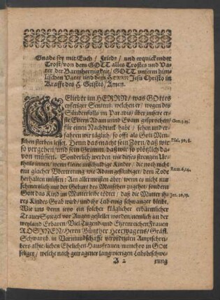 Gnade sey mit Euch/ Friede/ und erquickender Trost/ [...]