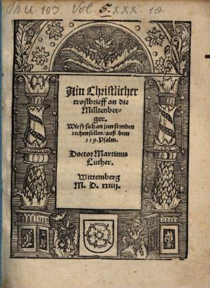 Ain Christlicher trostbrieff an die Milltenberger : Wie sy sich an iren feynden rechen sollen, auß dem 119. Psalm