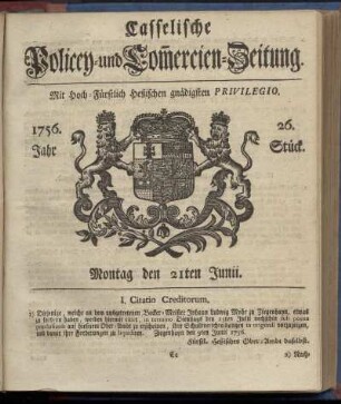 26. Stueck, Montag den 21ten Junii 1756