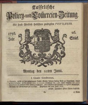 26. Stueck, Montag den 21ten Junii 1756