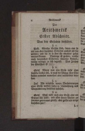 Der Arithmetik. Erster bis vierter Abschnitt.