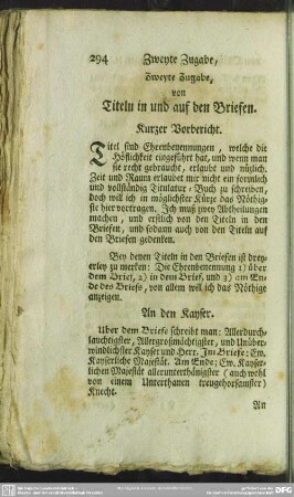 Zweyte Zugabe, von Titeln in und auf den Briefen