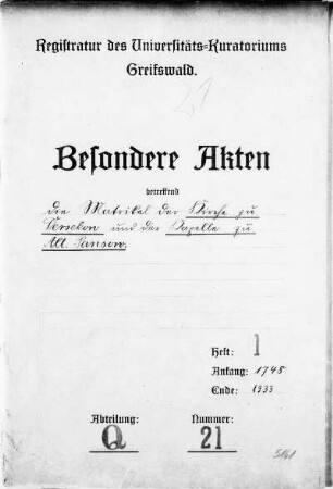 Matrikel der Kirche in Dersekow und der Kapelle in Alt-Pansow
