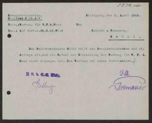 Fortsetzung der Werbetätigkeit für die Freiwilligen-Abteilung Haas