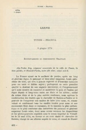 LXXVII Tunisi - Francia 3 giugno 1774