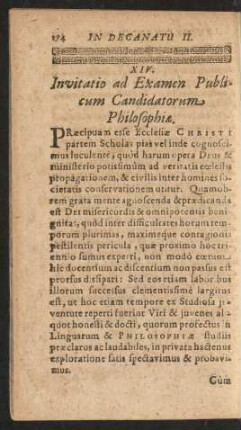 XIV. Invitatio ad Examen Publicum Candidatorum Philosophiae.