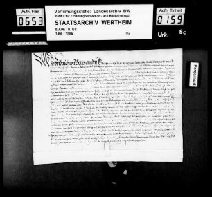 Pfalzgraf Friedrich bei Rhein belehnt den Grafen Heinrich zu Löwenstein (Lewenstein), Herren zu Scharfeneck, mit benannten Burglehen zu Alzey, Stromberg und Starkenburg.