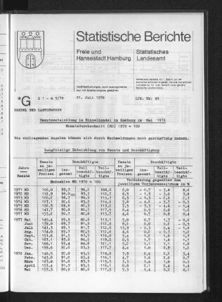 Umsatzentwicklung im Einzelhandel in Hamburg im Mai 1978 : Lfd. Nr. 40