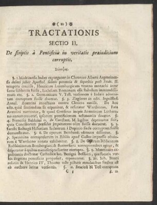 Tractationis Sectio II. De scriptis à Pontificiis in veritatis praeiudicium corruptis