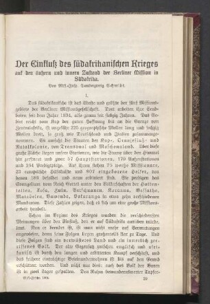 Der Einfluß des südafrikanischen Krieges auf den äußern und innern Zustand der Berliner Mission in Südafrika