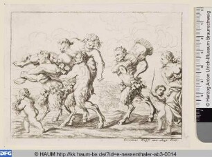 Bacchus wird von drei Satyrn getragen