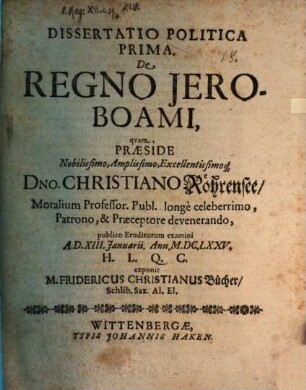 Dissertatio Politica Prima. De Regno Jeroboami