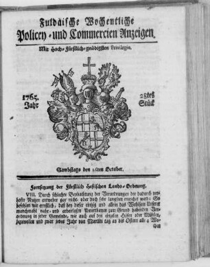 28tes Stück, Ausgabe vom 26. October 1765