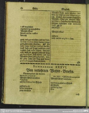 Summarium XXXVI. Von verlohrnen Wechsel-Briefen