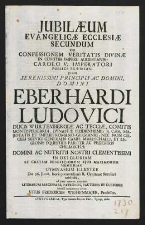 Jubilaeum Evangelicae Ecclesiae Secundum Ob Confessionem Veritatis Divinae...
