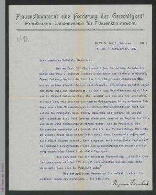 Brief von Regine Deutsch an Fräulein Matthies, ms mit Unterschrift