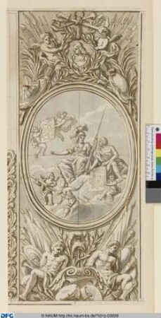 Kassel: Entwurf zu einer Hochfüllung für Wandmalerei: Minerva mit Plänen von Befestigungsanlagen auf Wolken