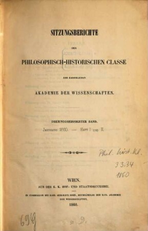 Sitzungsberichte. 33. 1860
