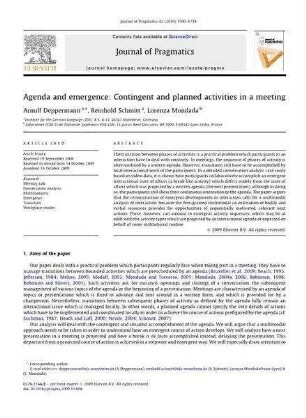 Agenda and emergence : contingent and planned activities in a meeting