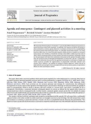 Agenda and emergence : contingent and planned activities in a meeting