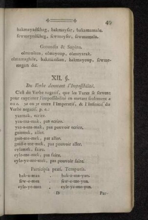 XII. §. Du Verbe denotant l'Impossibilité.