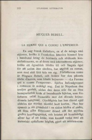 Hugues Rebell. La Femme Qui A Connu L'Empereur.