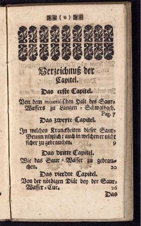 Verzeichnuß der Capitel