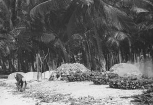 Kalkbrennerei am Strand : Landschaft mit einem Mann bei der Arbeit an einer Kalkbrennerei