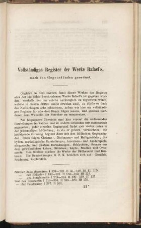 Vollständiges Register der Werke Rafael's, nach den Gegenständen geordnet.