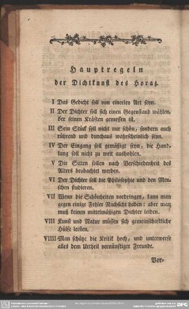 Hauptregeln der Dichtkunst des Horaz