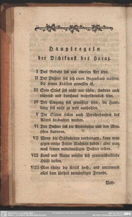 Hauptregeln der Dichtkunst des Horaz