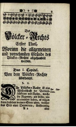 Das I. Capitel. Von dem Völcker-Rechte überhaupt.