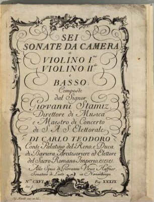 Sei sonate da camera a violino Imo, violino IIdo e basso