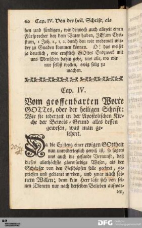 Cap. IV. Vom geoffenbarten Worte GOTTES, oder der heiligen Schrift...