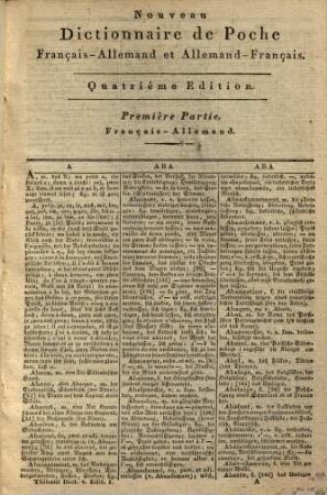 Nouveau dictionnaire de poche français-allemand et allemand-français. 1, Français-Allemand