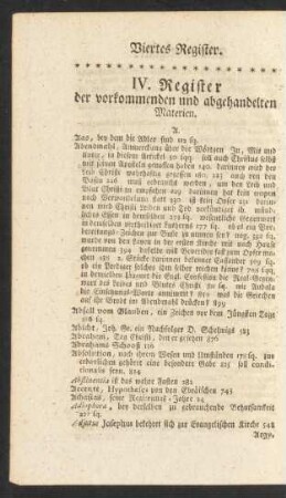 IV. Register der vorkommenden und abgehandelten Materien