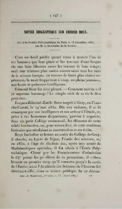 Notice biographique sur Edmond Bour.