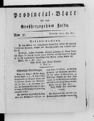 Num. 31, Ausgabe vom 9. Juli 1817