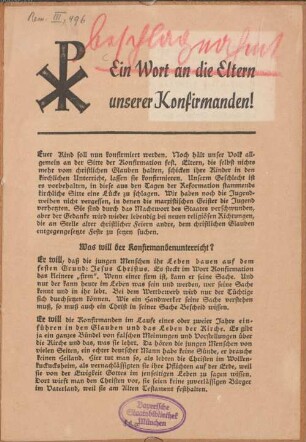 Ein Wort an die Eltern unserer Konfirmanden!