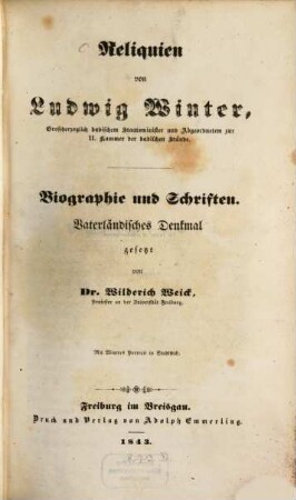 Reliquien von Ludwig Winter : vaterländisches Denkmal
